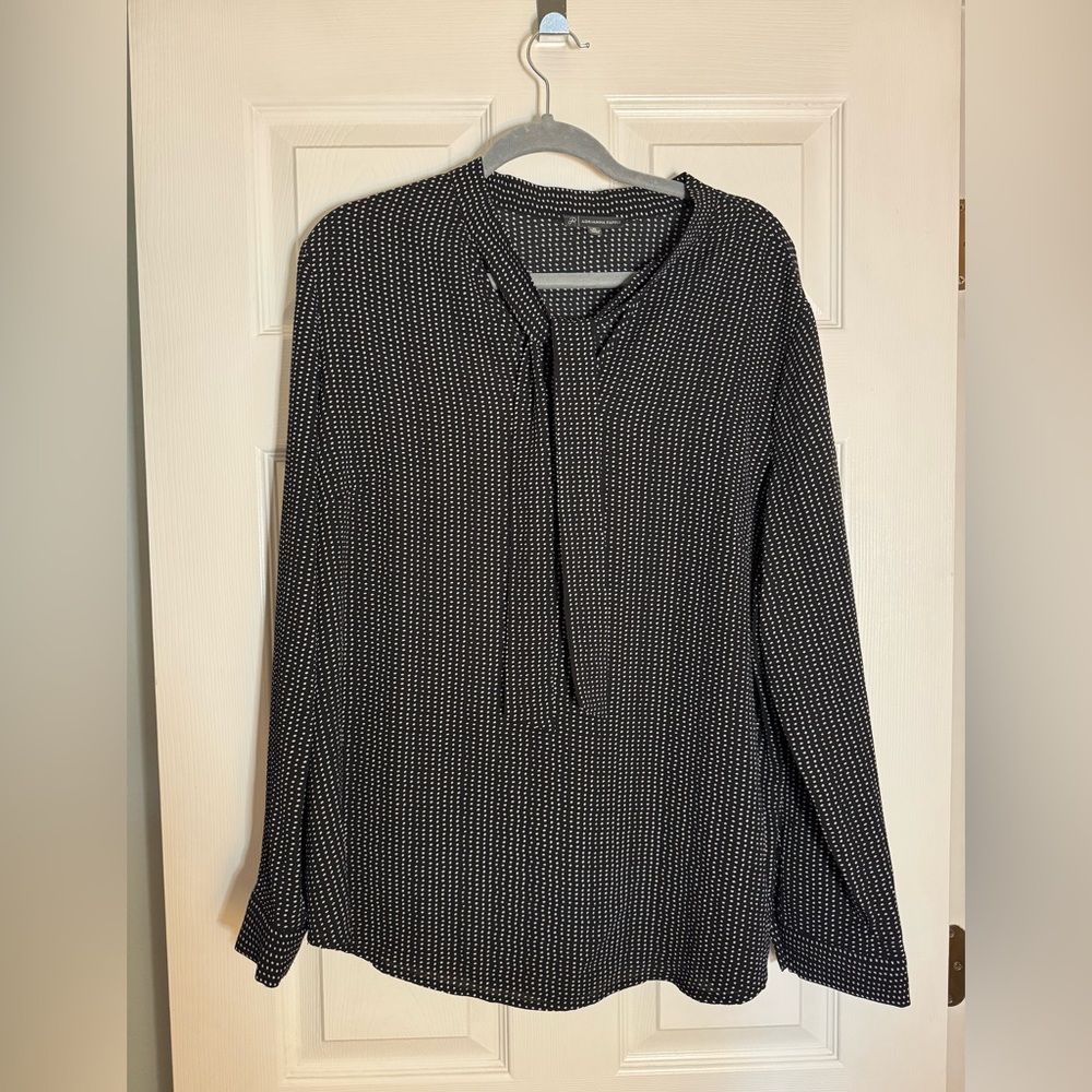 Adrianna Papell Black and White Polka Dot Tie Neck Blouse XL